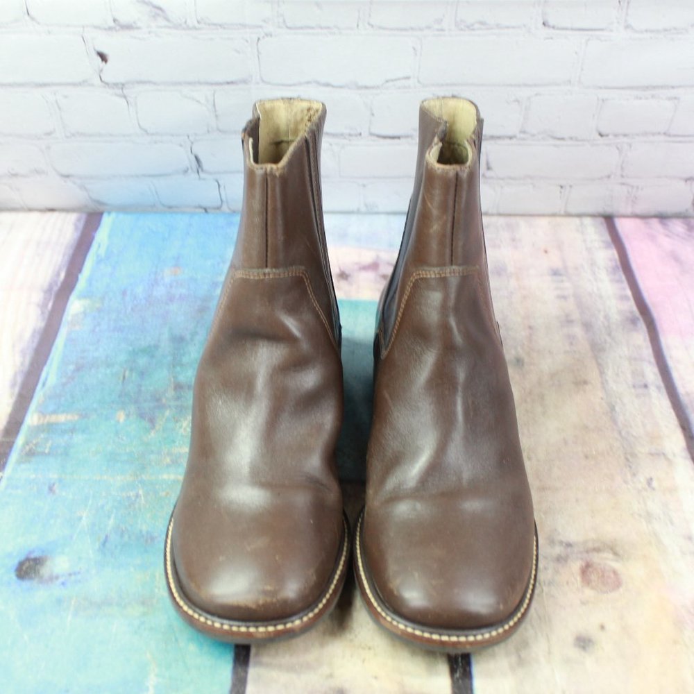 LL Bean Women's Brown Leather Ankle Chelsea Pull on Ankle Boots Brazil Made 7 M - Picture 5 of 9